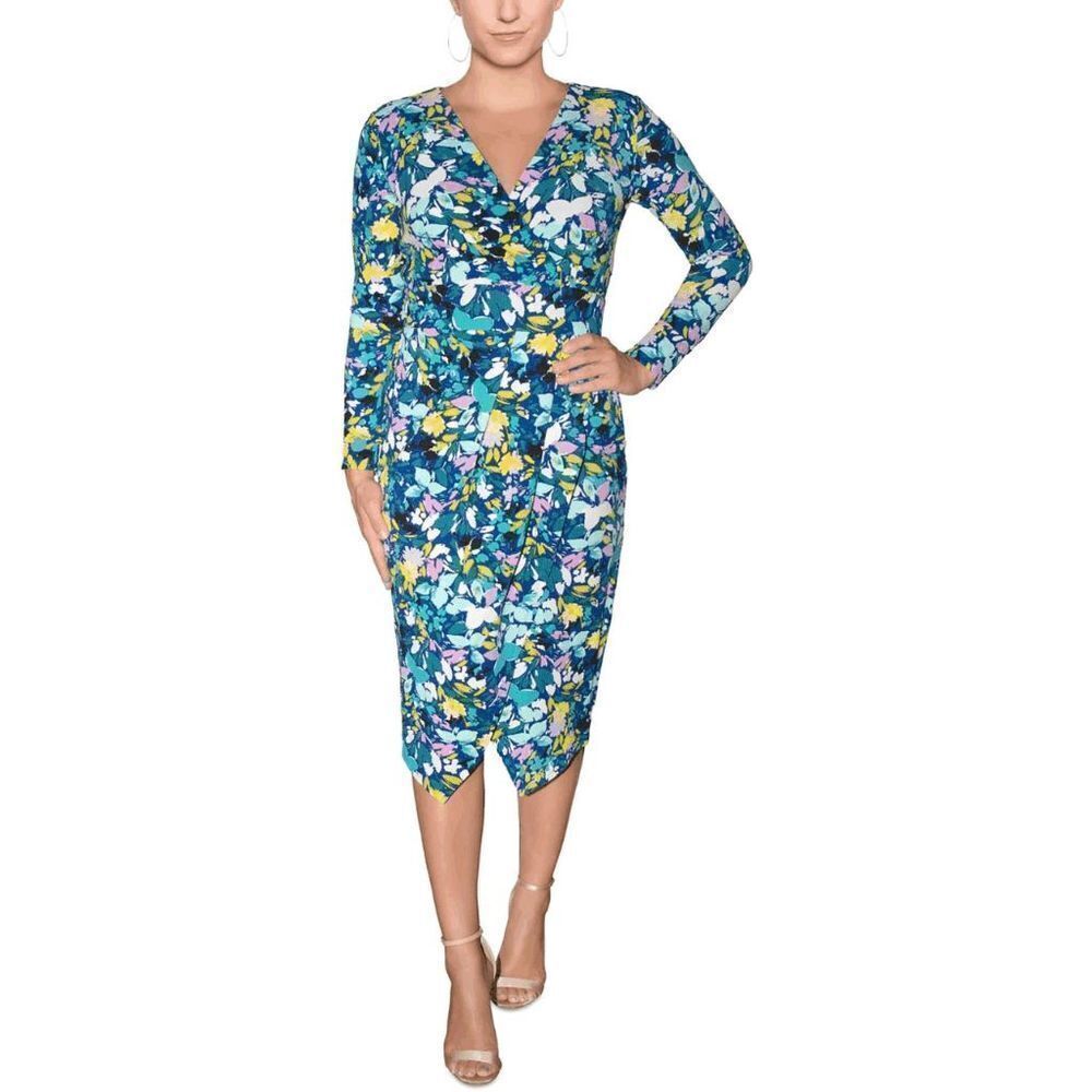 RACHEL Rachel Roy Women's Cia Floral Print Faux Wrap Dress - Blue Yellow Flora L